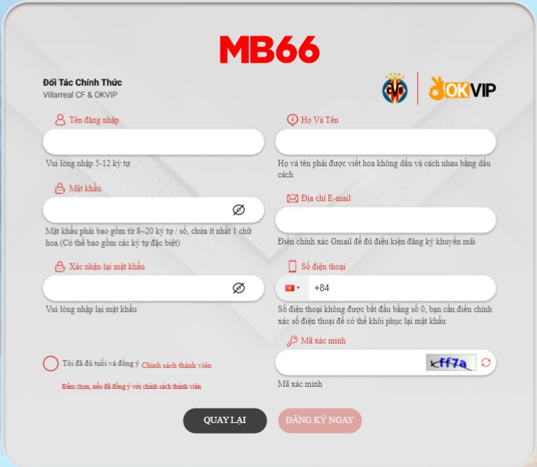 Hướng dẫn đăng ký MB66 siêu nhanh và đơn giản